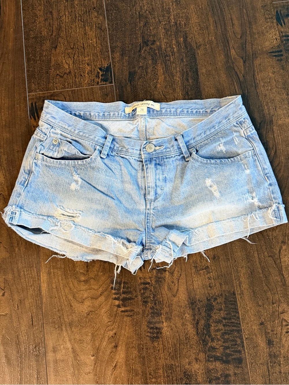 Forever 21 Light Wash Distressed Denim Shorts
